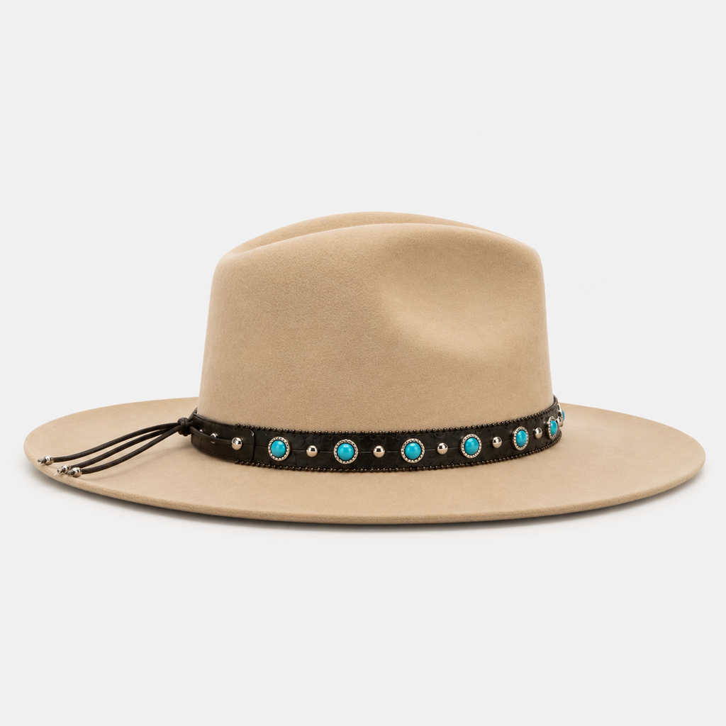 Black Vegan Leather Hat Band with Turquoise Stones