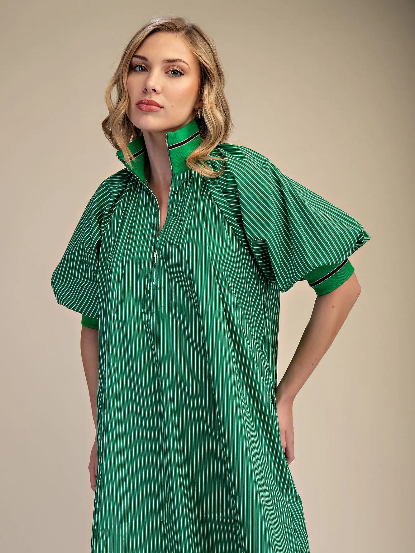 Mock Neck Puff Sleeve Dress