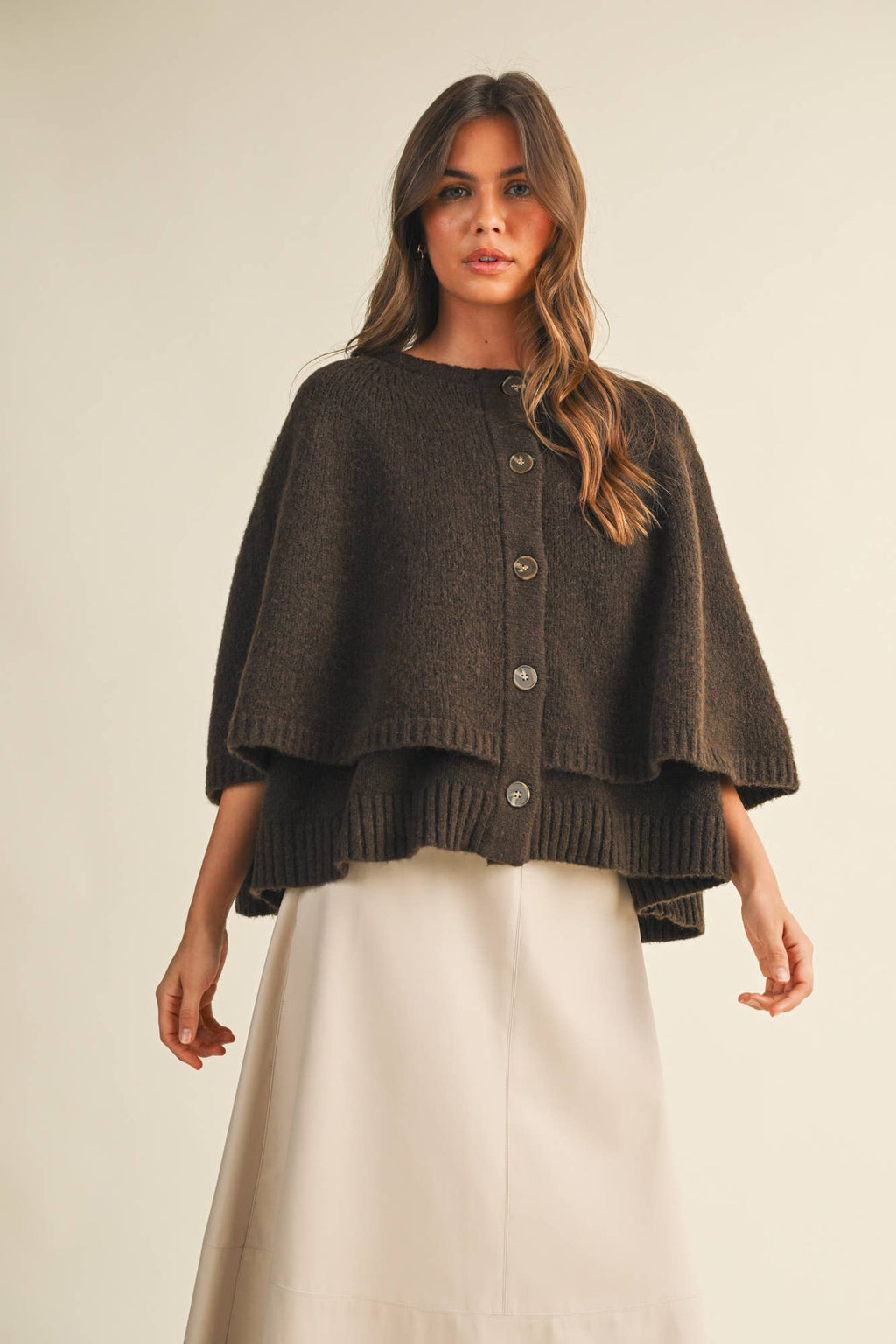 Button Front Tiered Knit Capelet