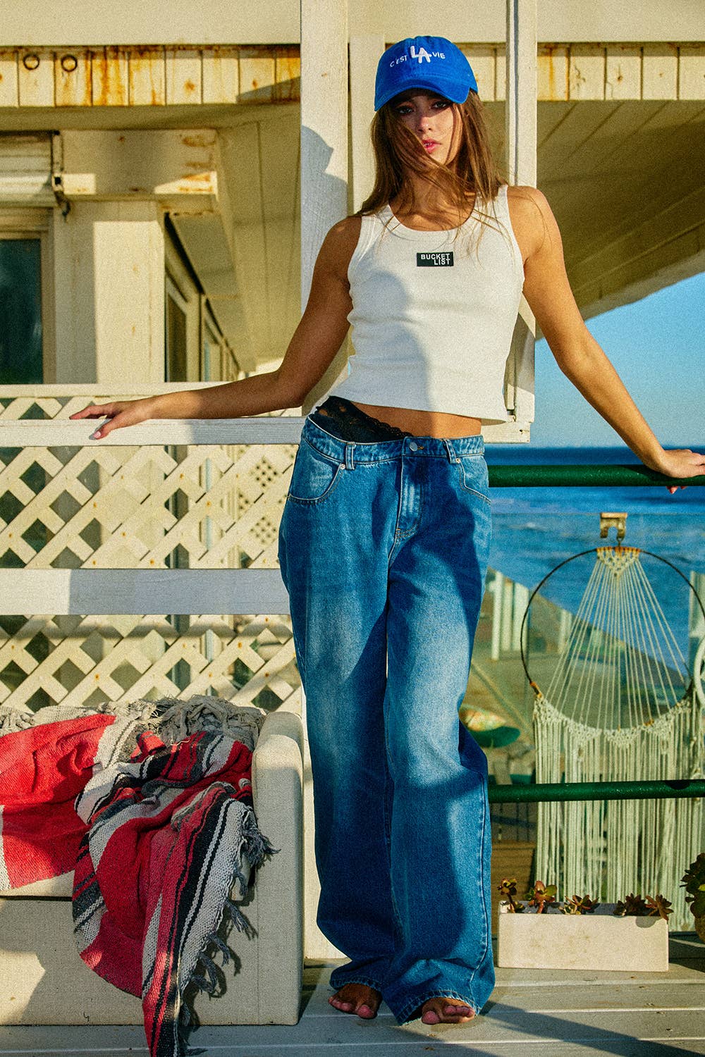 BUCKETLIST Letter Patched Ribbed Tank Top