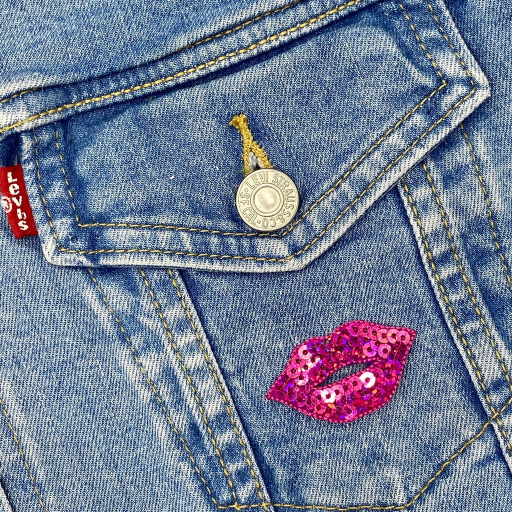 Hot Pink Sequin Lips, Fashion, Beauty, Iron on Patch