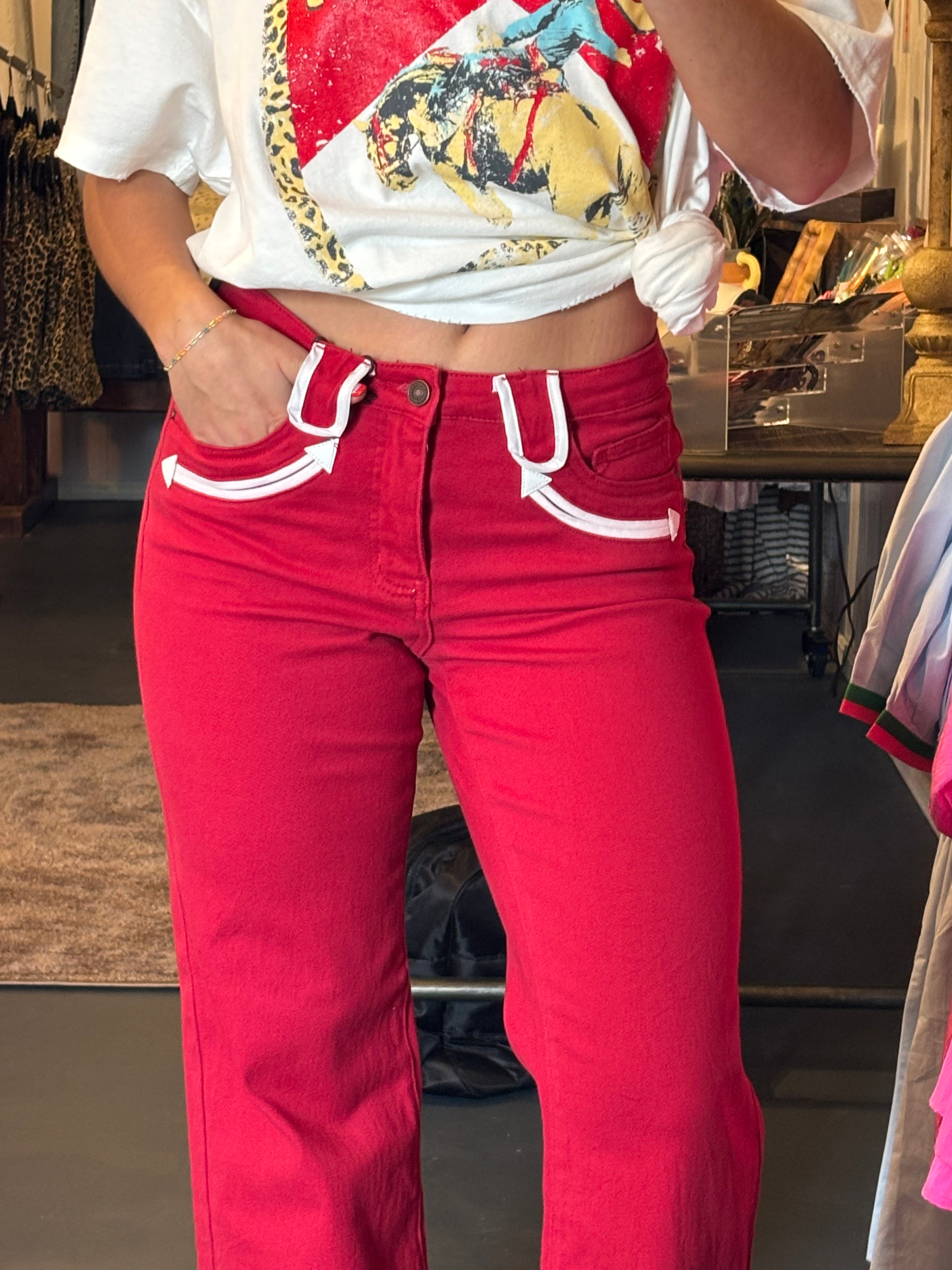 Cherry Western Denim Flare Jeans
