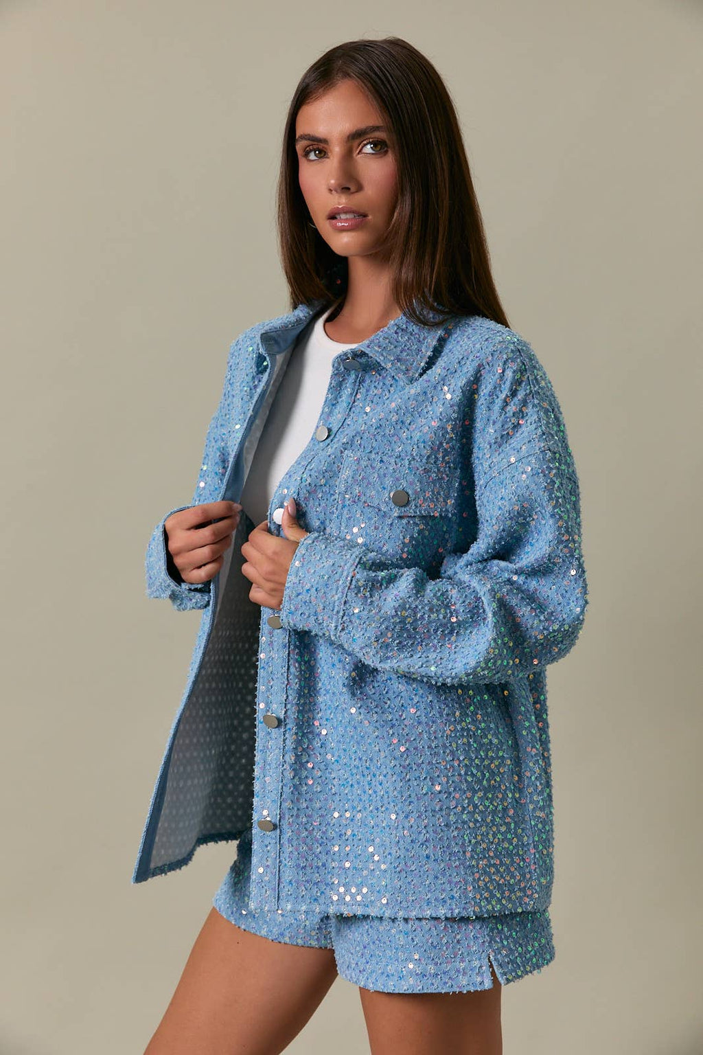 OVERSIZED DENIM SEQUINS SHACKET