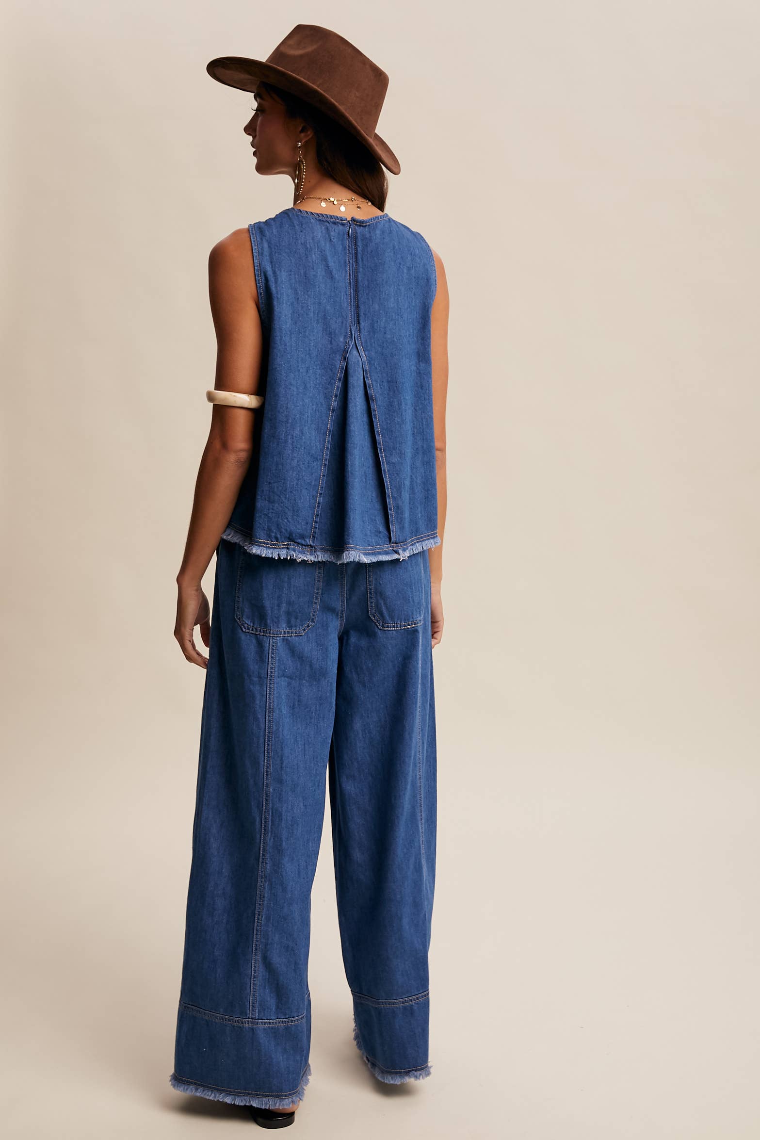 Washed Denim Wide-Leg Pants