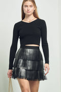 Western Faux Leather Fringe Mini Skirt
