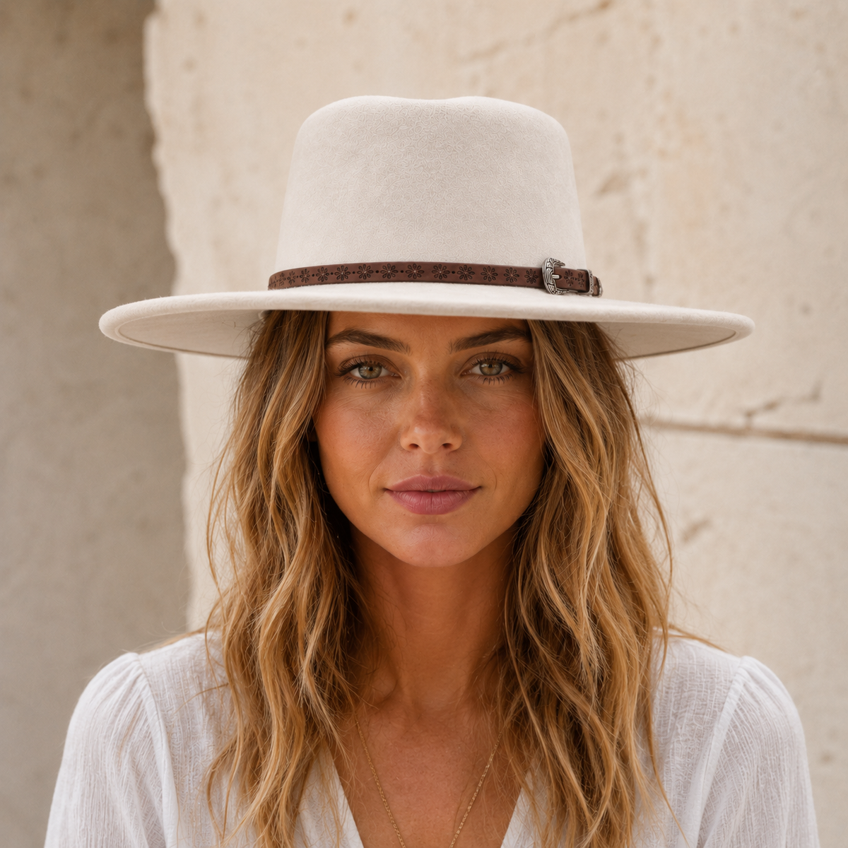 Western Floral Leather Hat Band with Silver Buckle