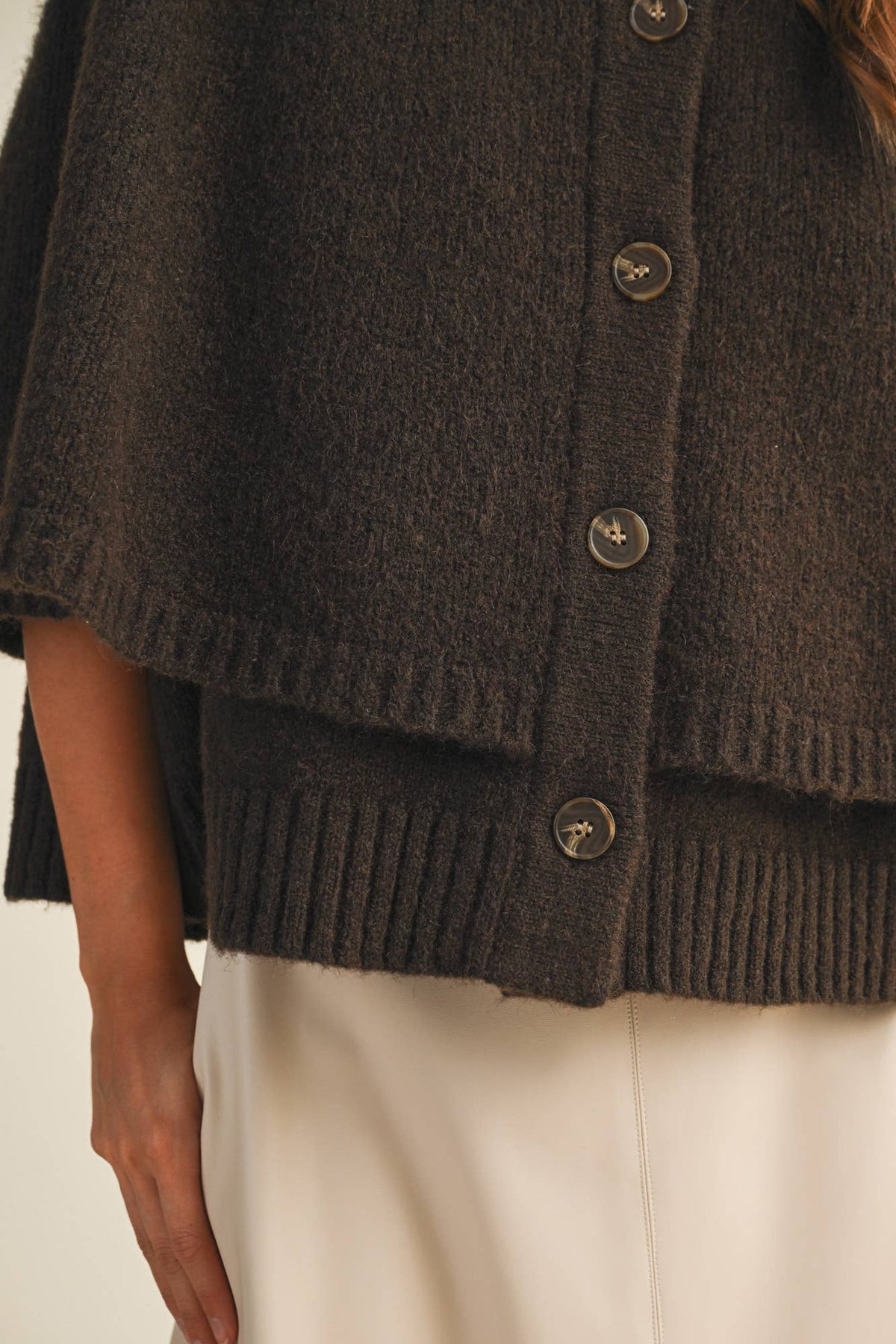Button Front Tiered Knit Capelet