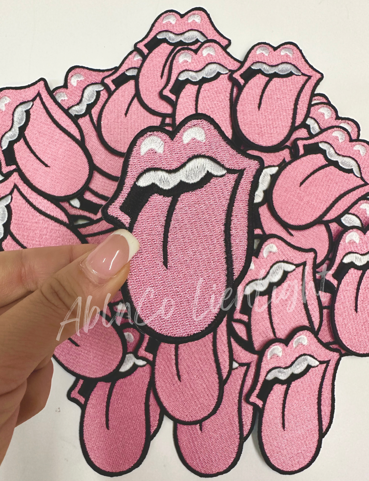 Trucker hat patches 3” preppy pink rolling tongue patch