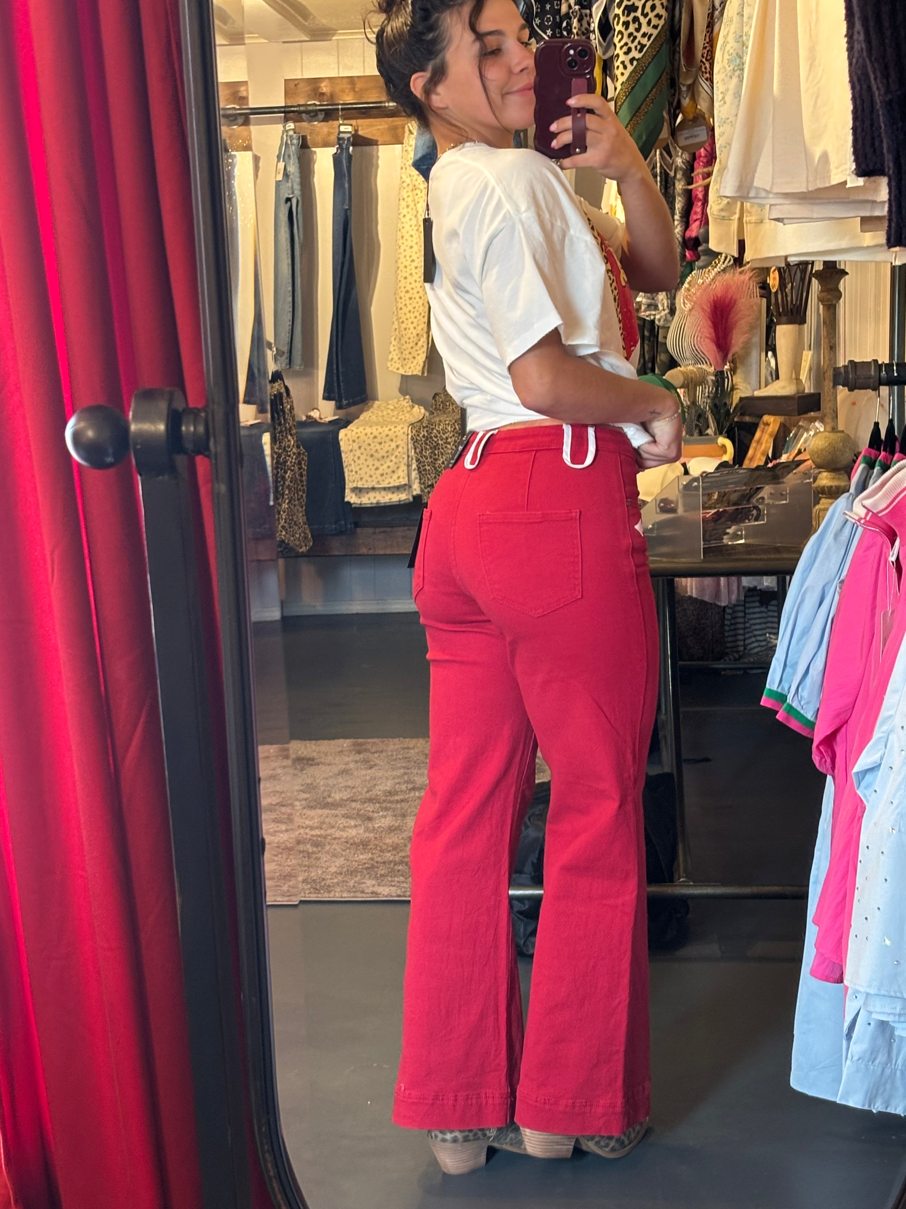 Cherry Western Denim Flare Jeans