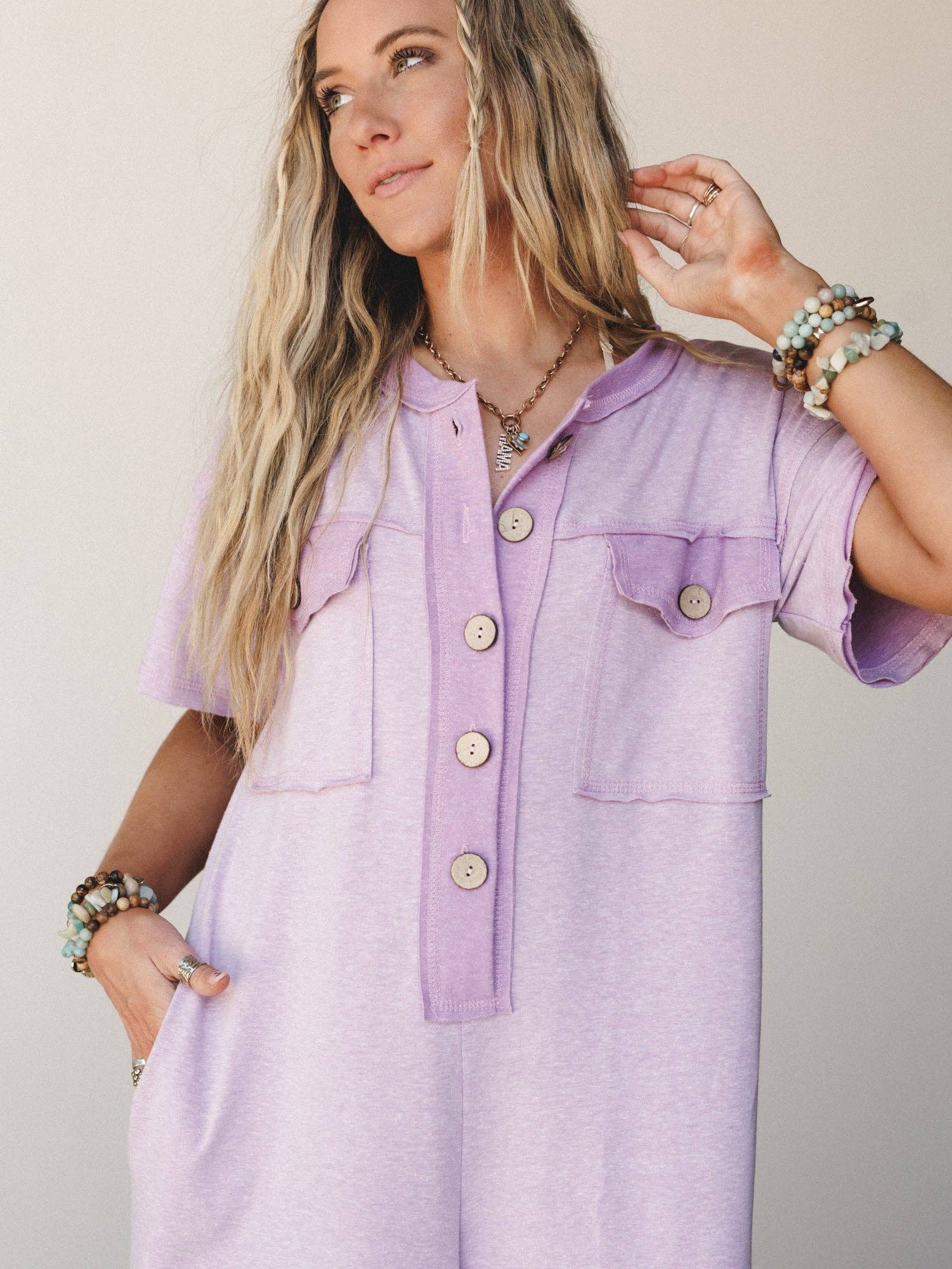 Jodi Short Sleeve Jumpsuit - Lavender