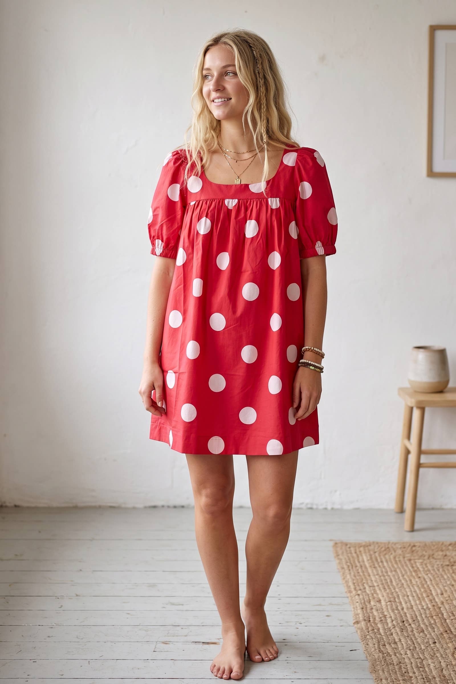 Gameday Polka Dot Puff Sleeve Dress
