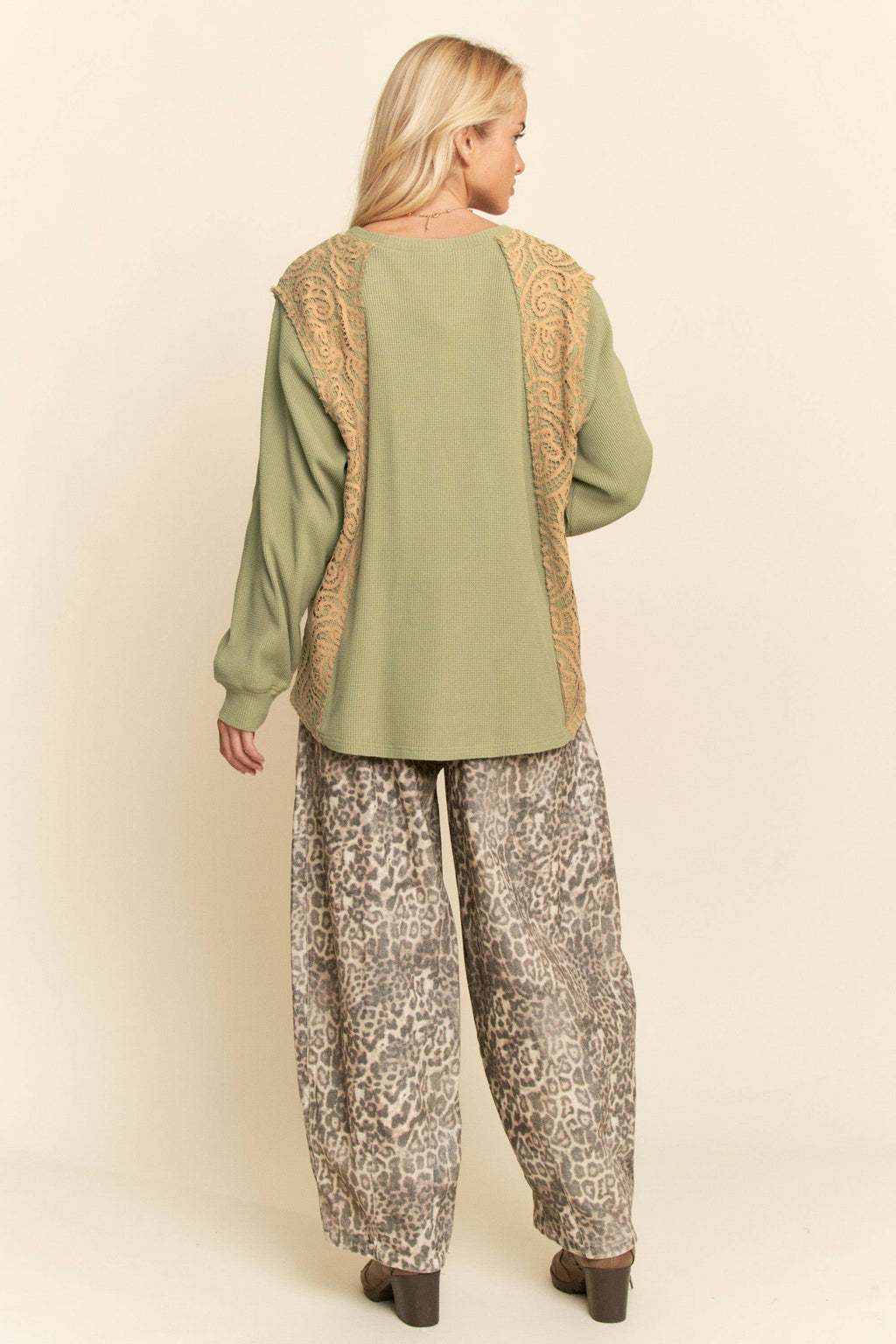 WASHED LEOPARD DENIM ELASTIC JEAN PANTS