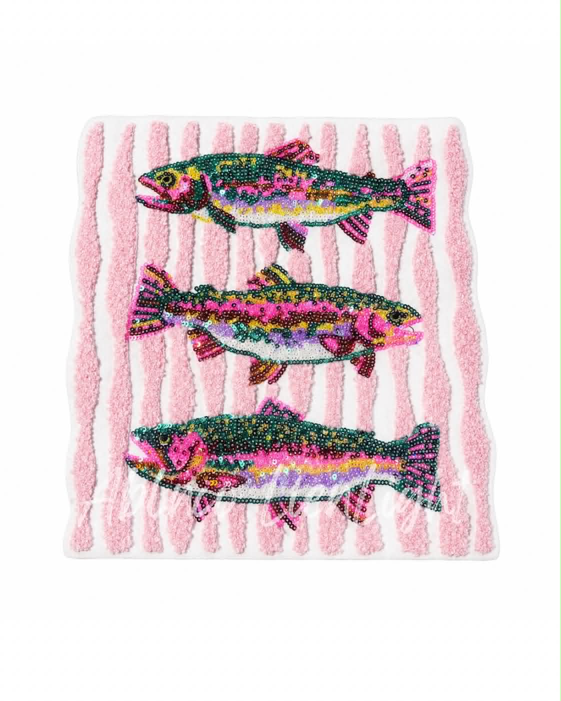 Rainbow Trout Fish Trio Summer Sequin Chenille Patch - Large