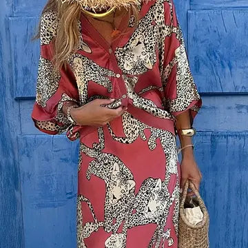 Retro Leopard Skirt Set