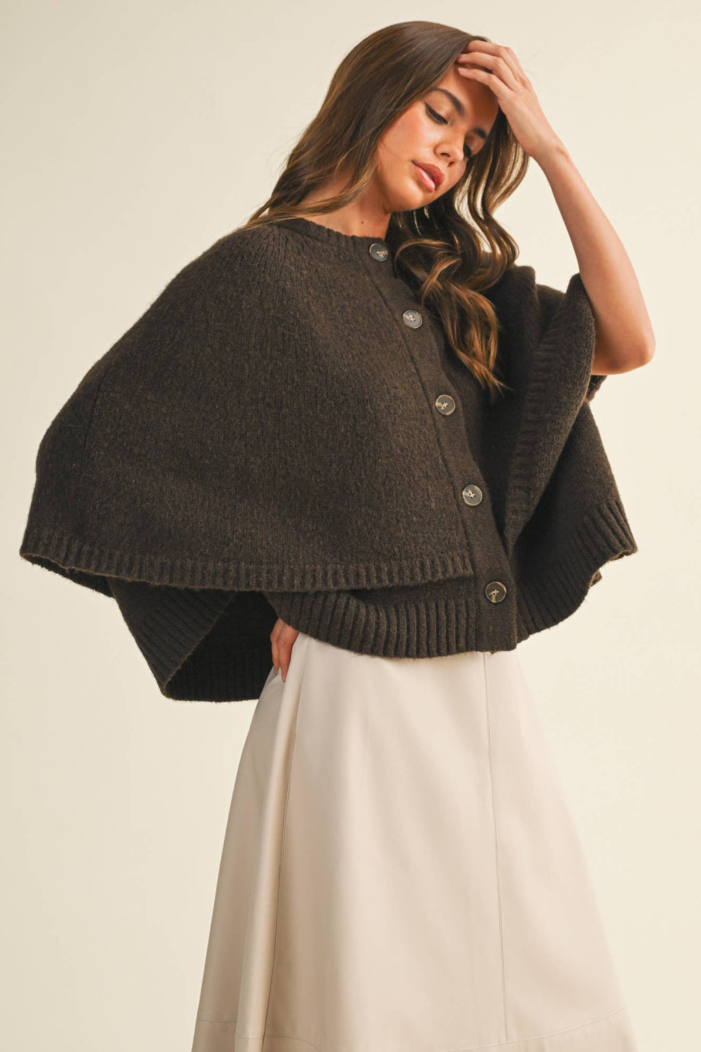 Button Front Tiered Knit Capelet