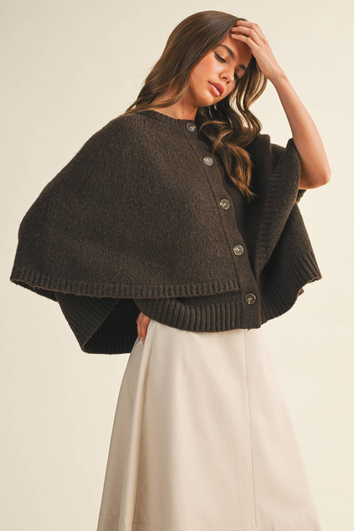 Button Front Tiered Knit Capelet