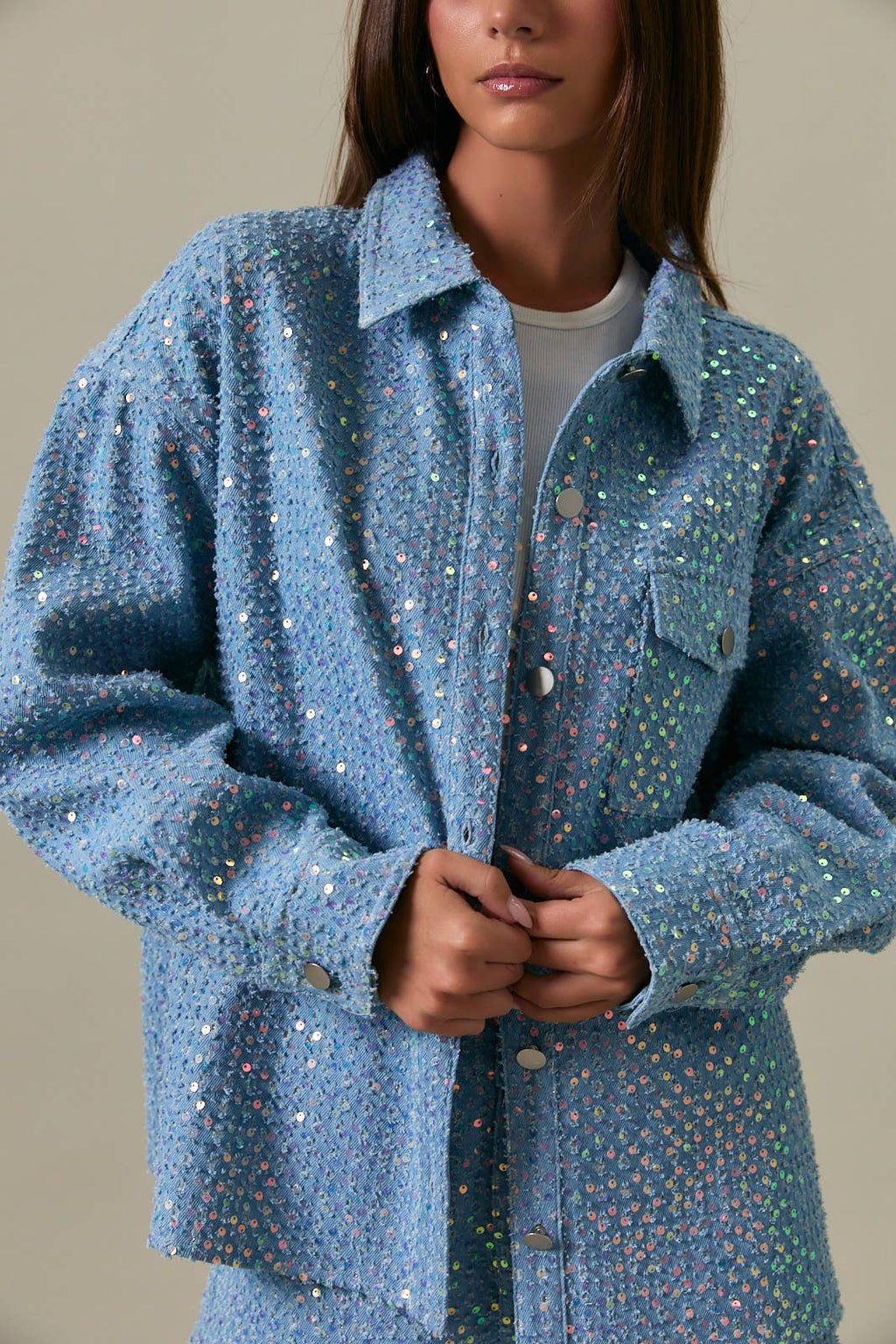 OVERSIZED DENIM SEQUINS SHACKET