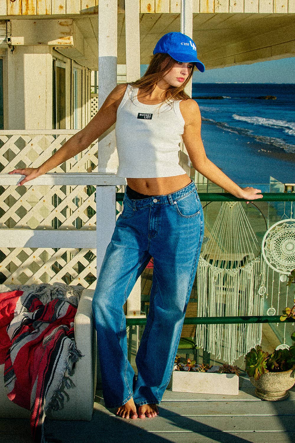 BUCKETLIST Letter Patched Ribbed Tank Top