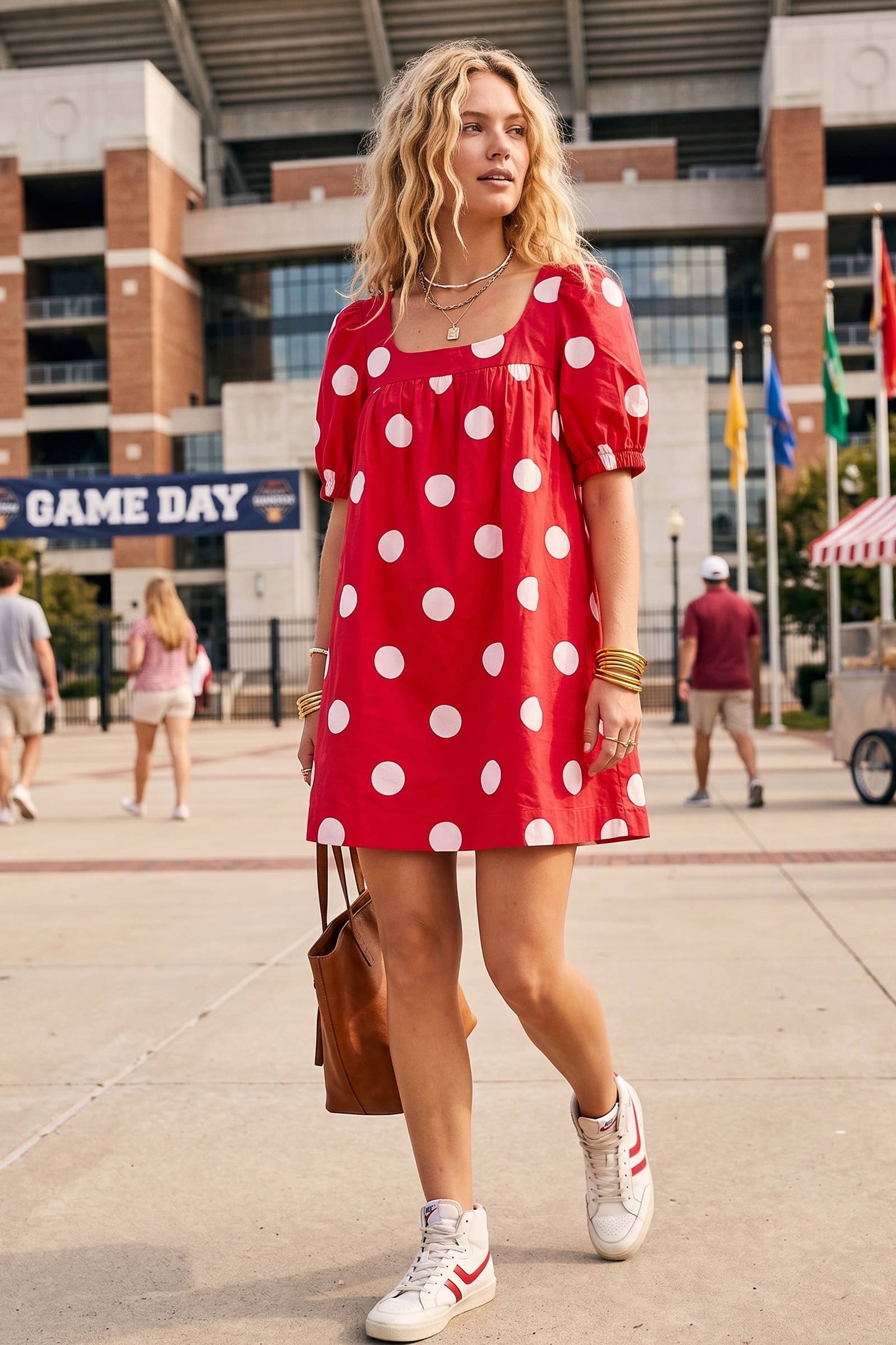 Gameday Polka Dot Puff Sleeve Dress