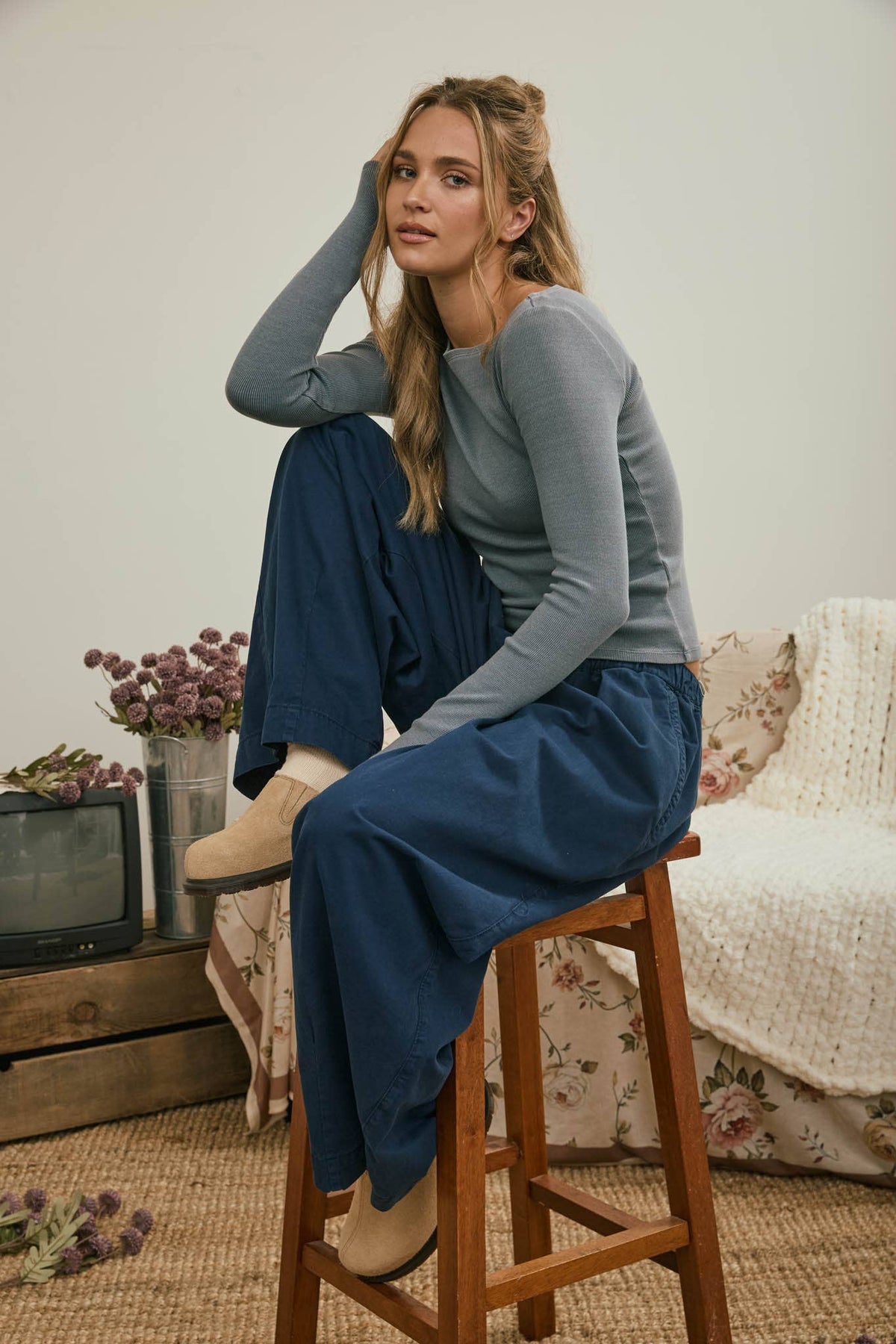 Boat Neck Ribbed Long Sleeve