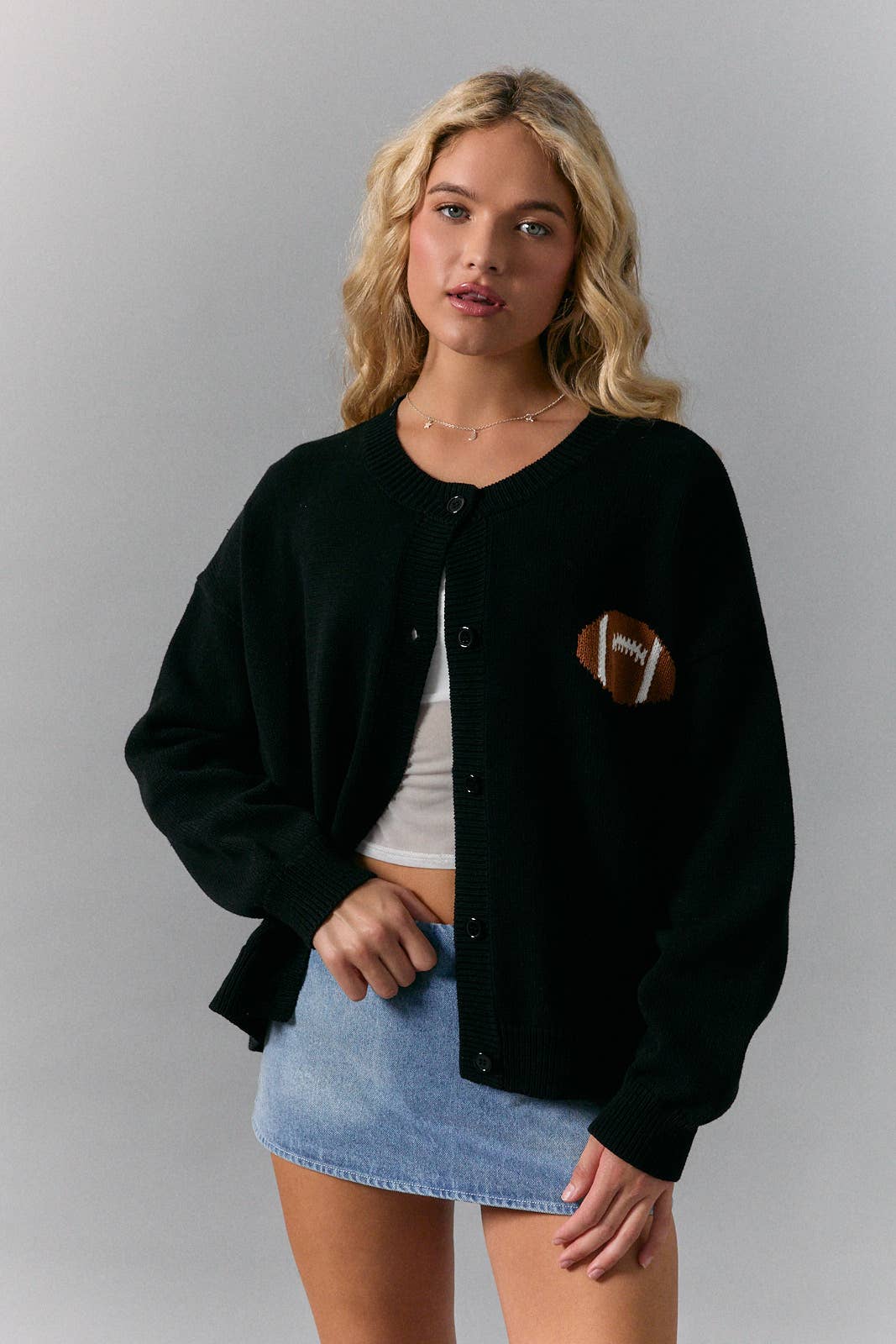 Long  Sleeve Football Sweater Cardigan