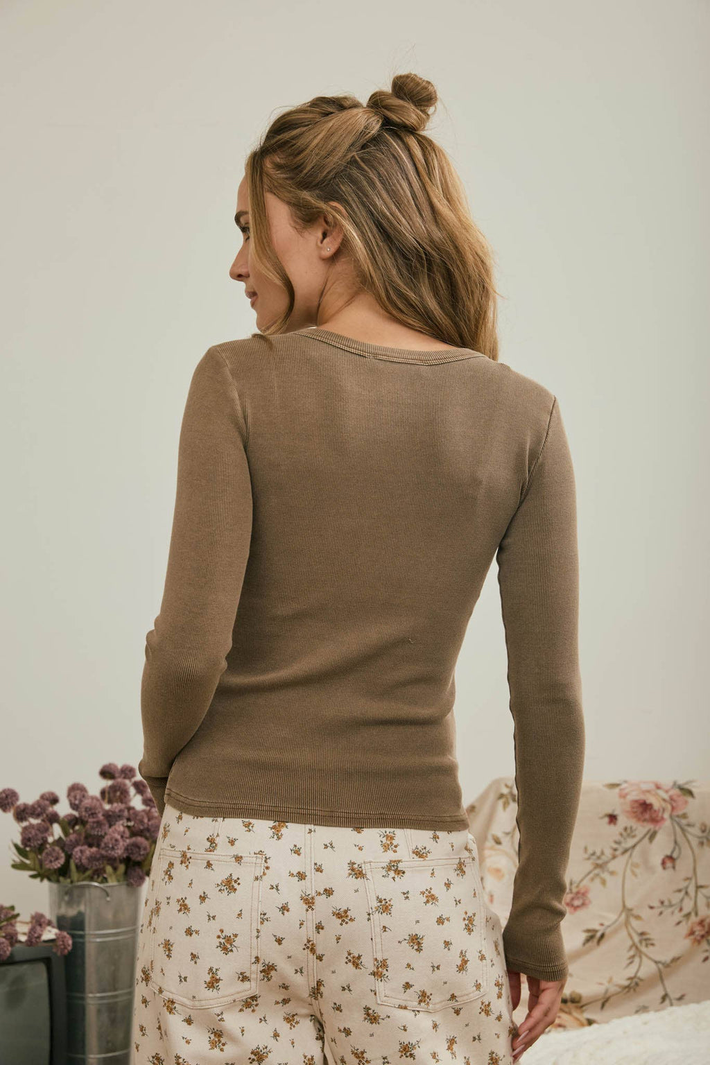 Round Neck Button Top