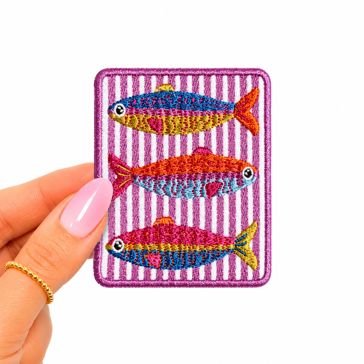Colorful Sardines Fish Trio Summer Striped Embroidery Patch