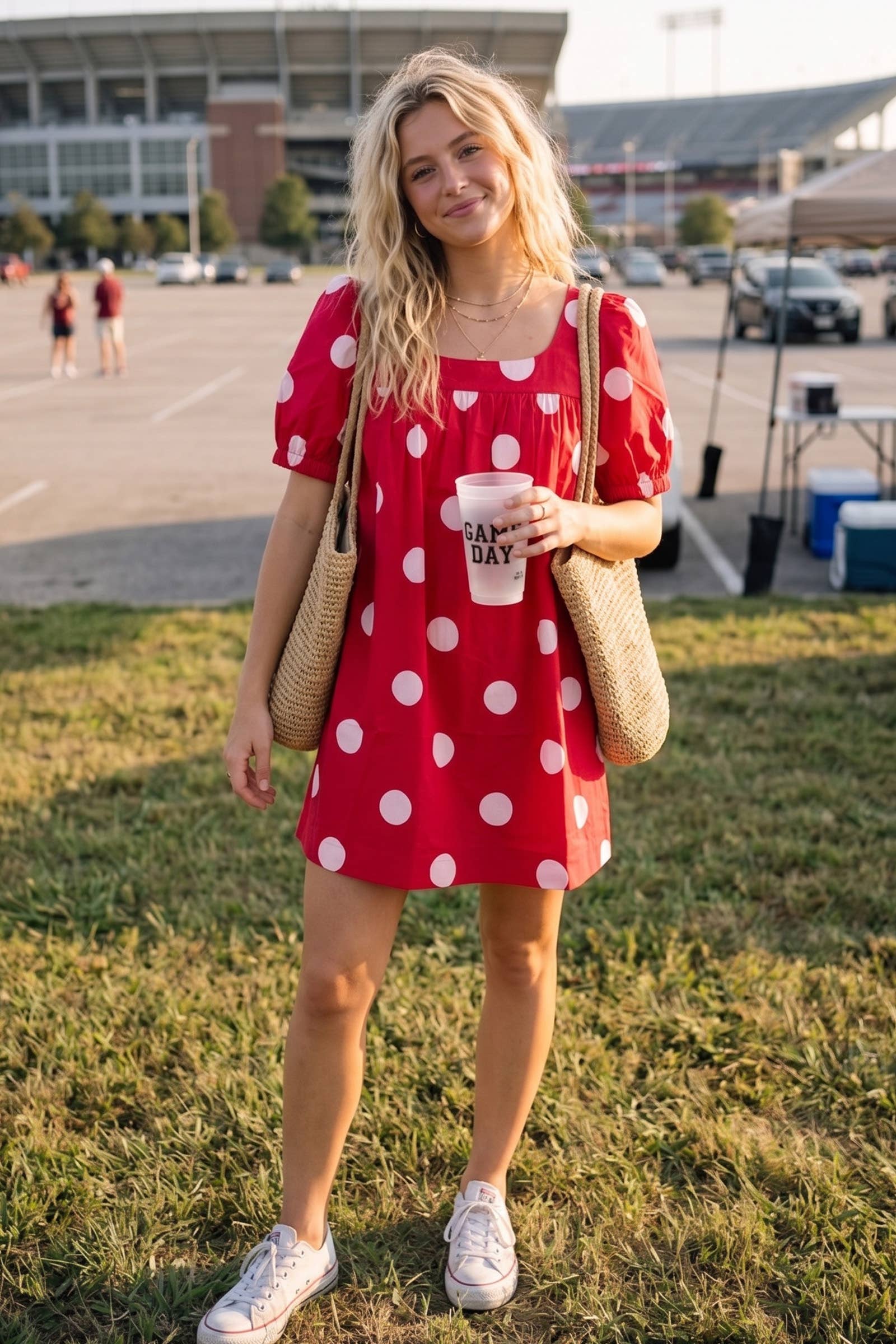 Gameday Polka Dot Puff Sleeve Dress