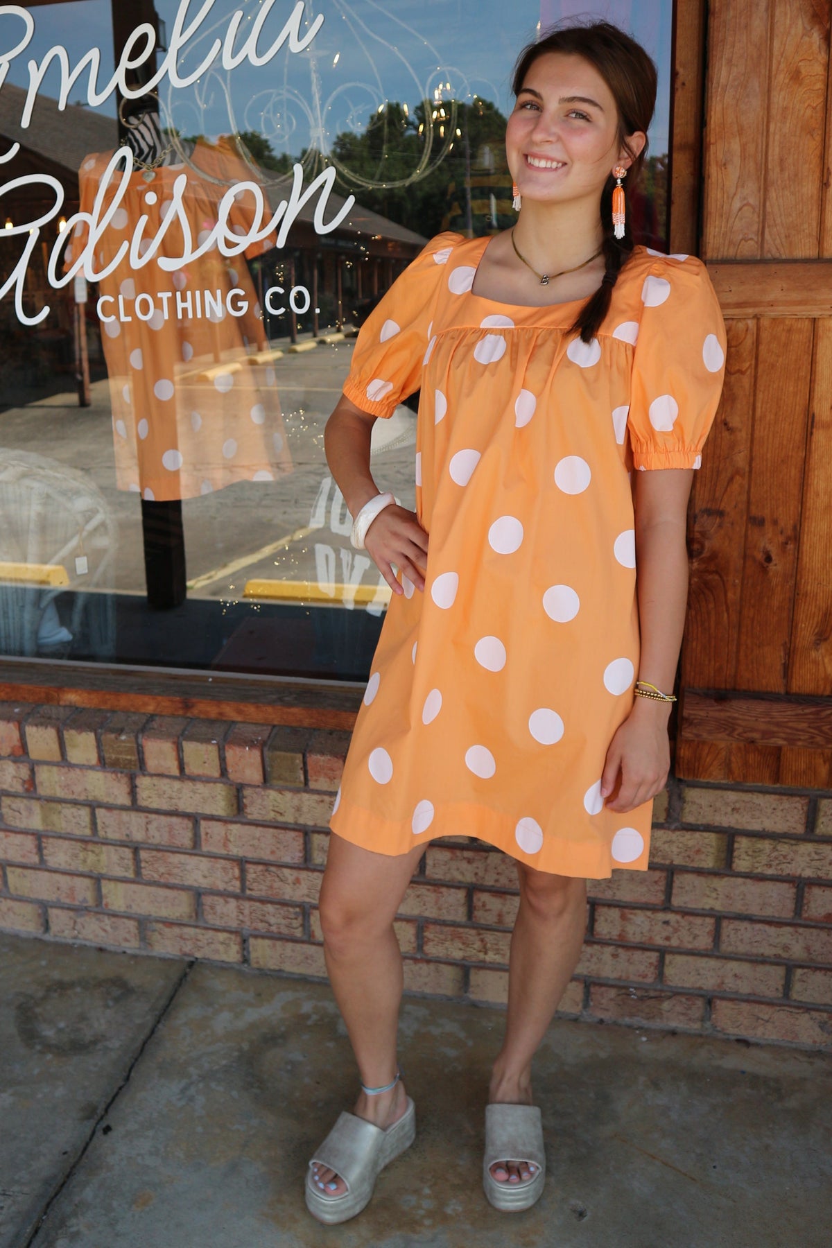 Gameday Polka Dot Puff Sleeve Dress