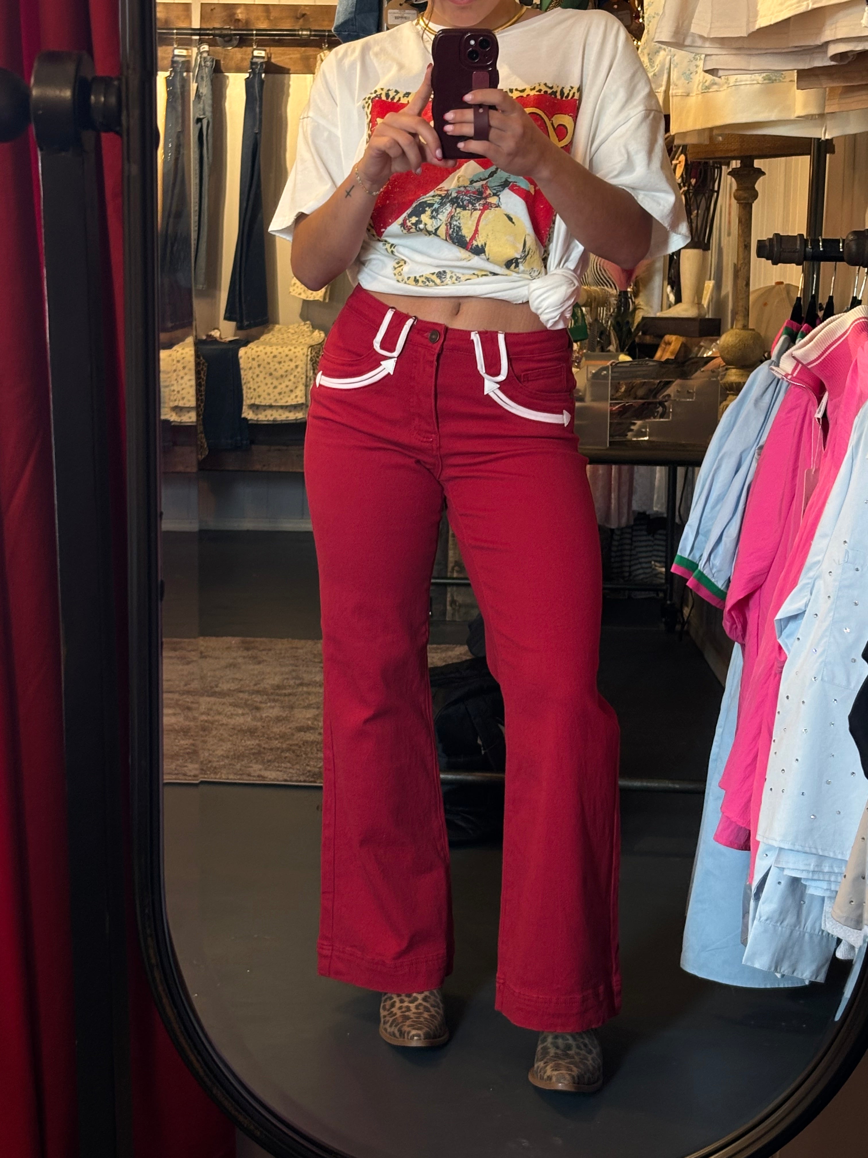 Cherry Western Denim Flare Jeans