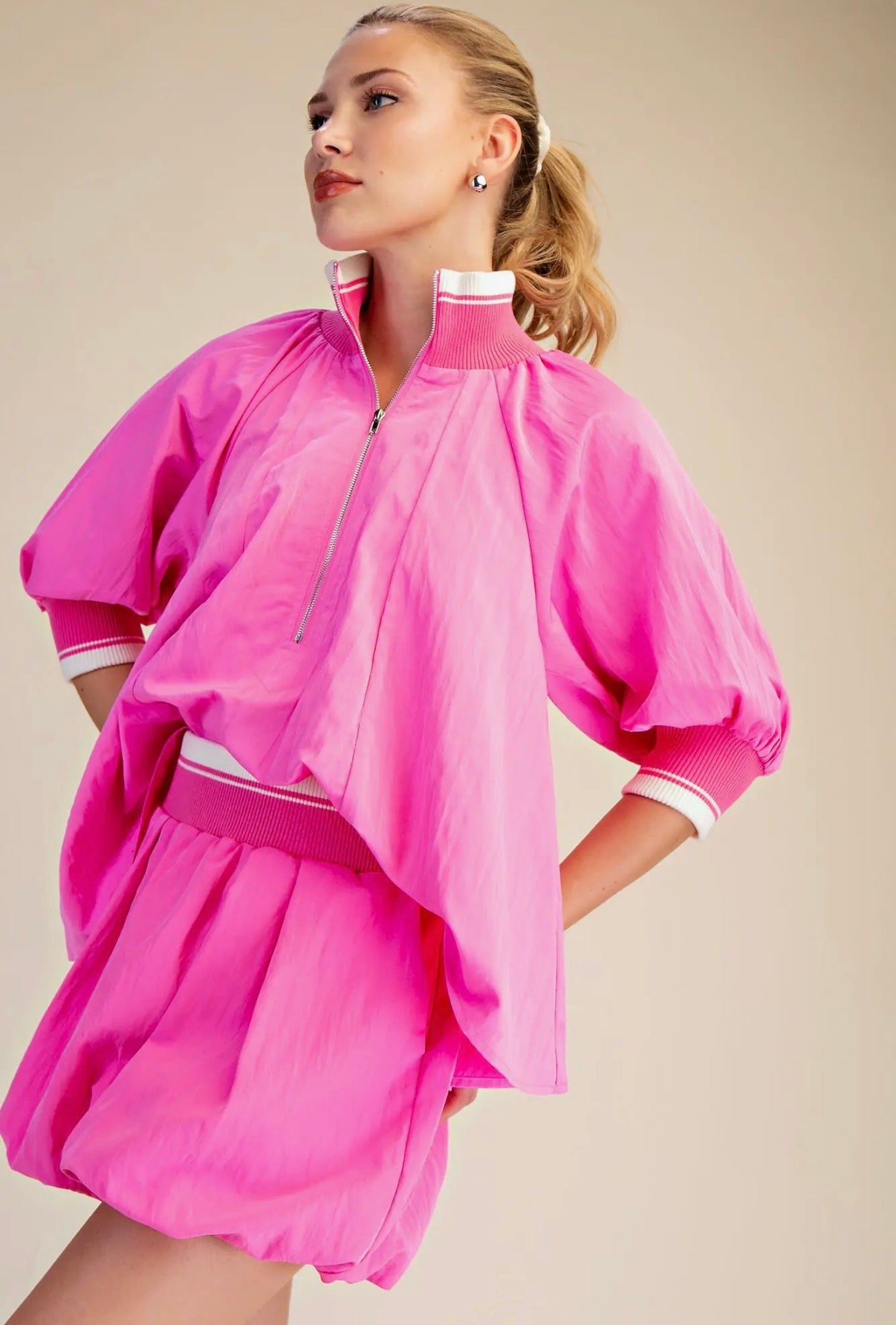 Mock Neck Zip Blouse