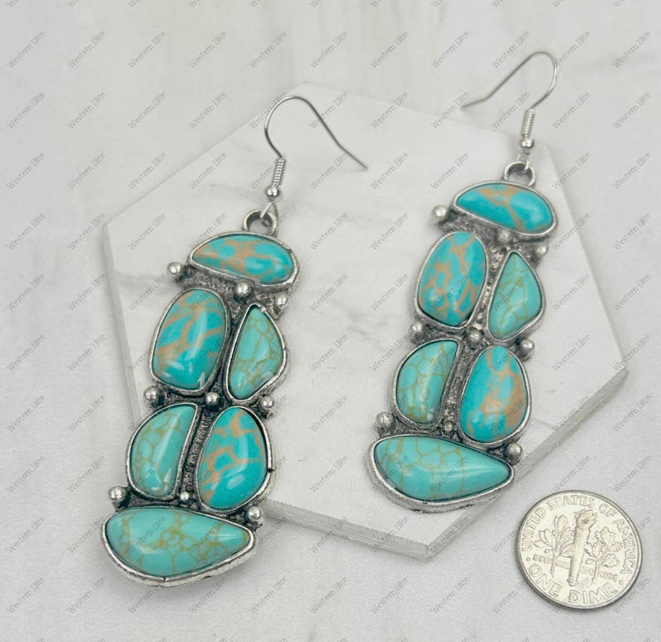 Blue Silver Metal With Light Blue Turquoise Stone earrings