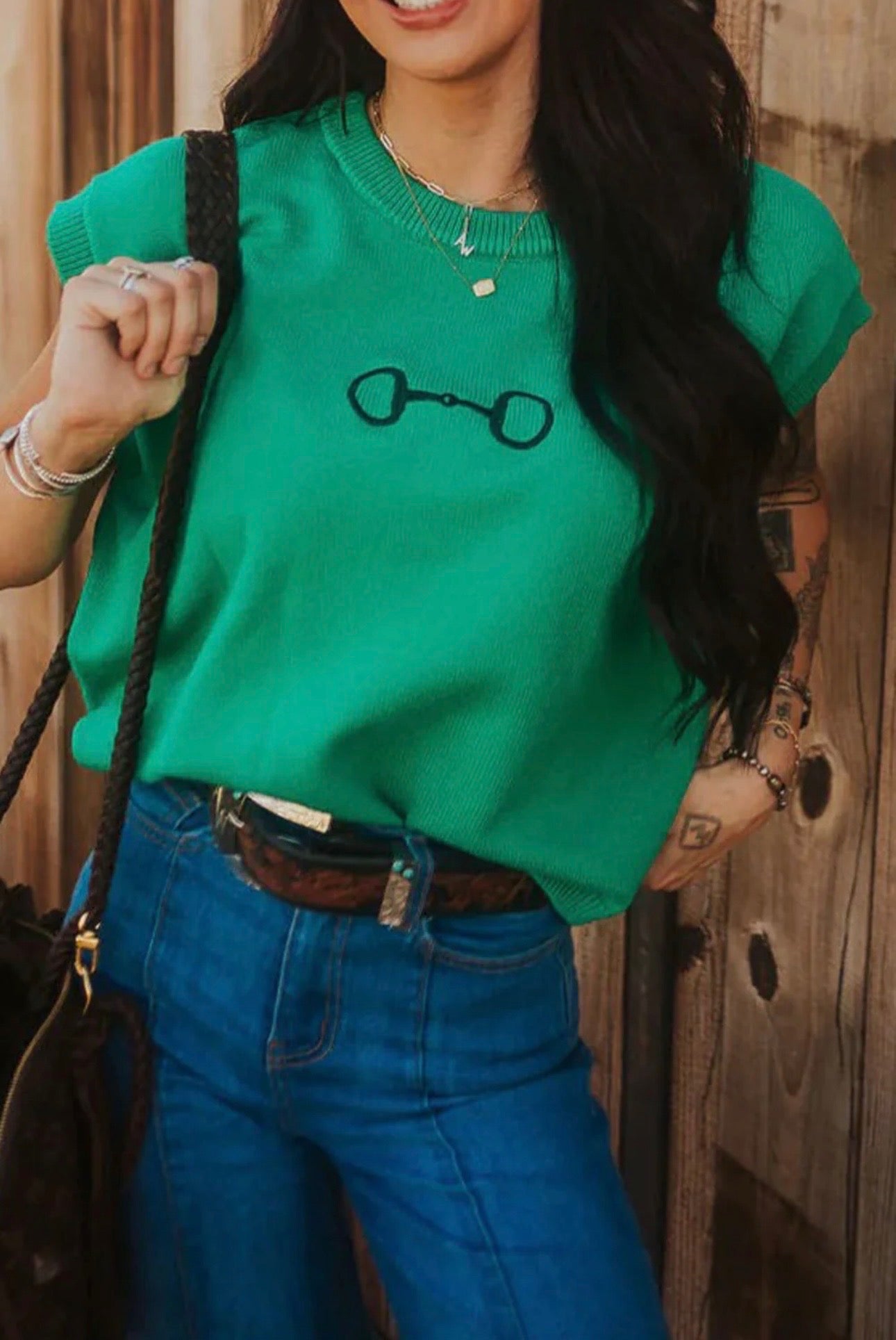Green Horse bit Embroidered Sweater vest