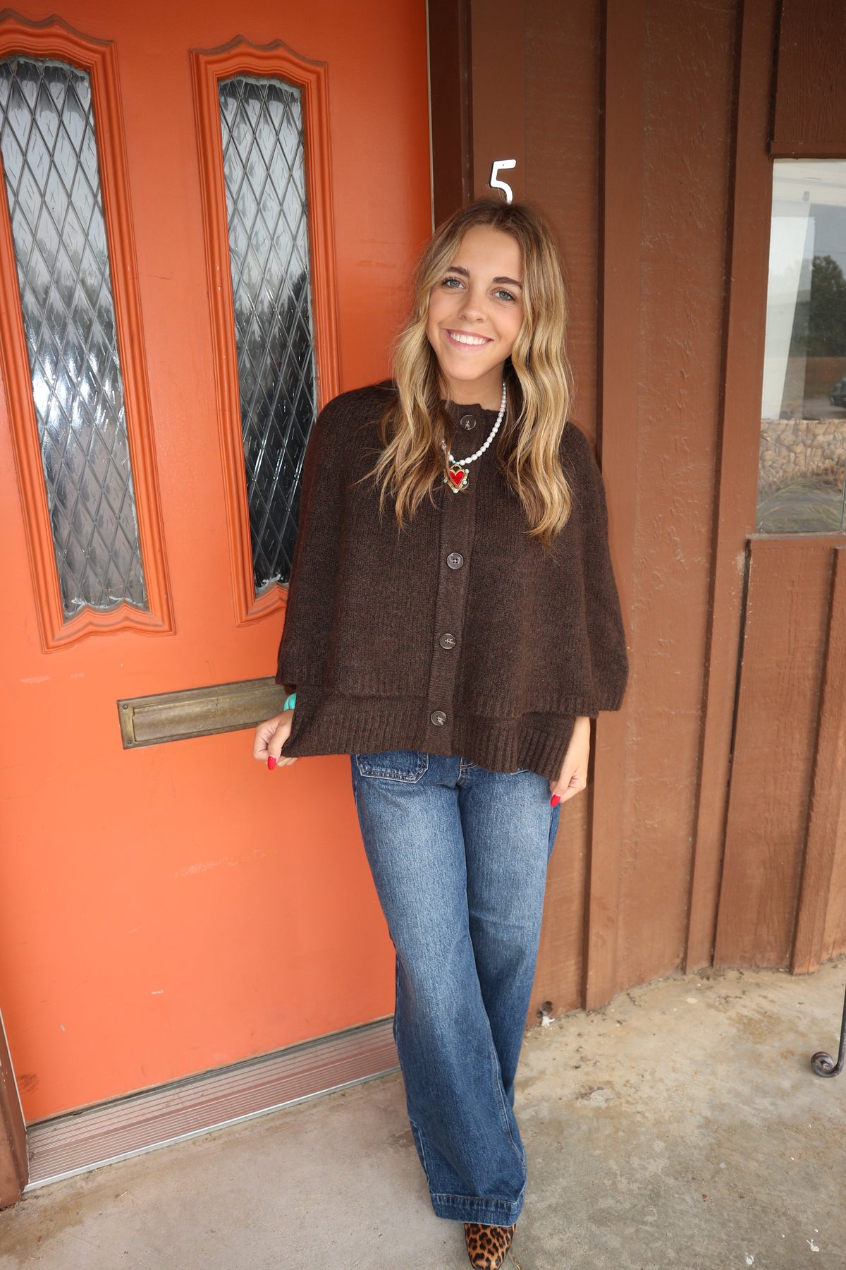Button Front Tiered Knit Capelet
