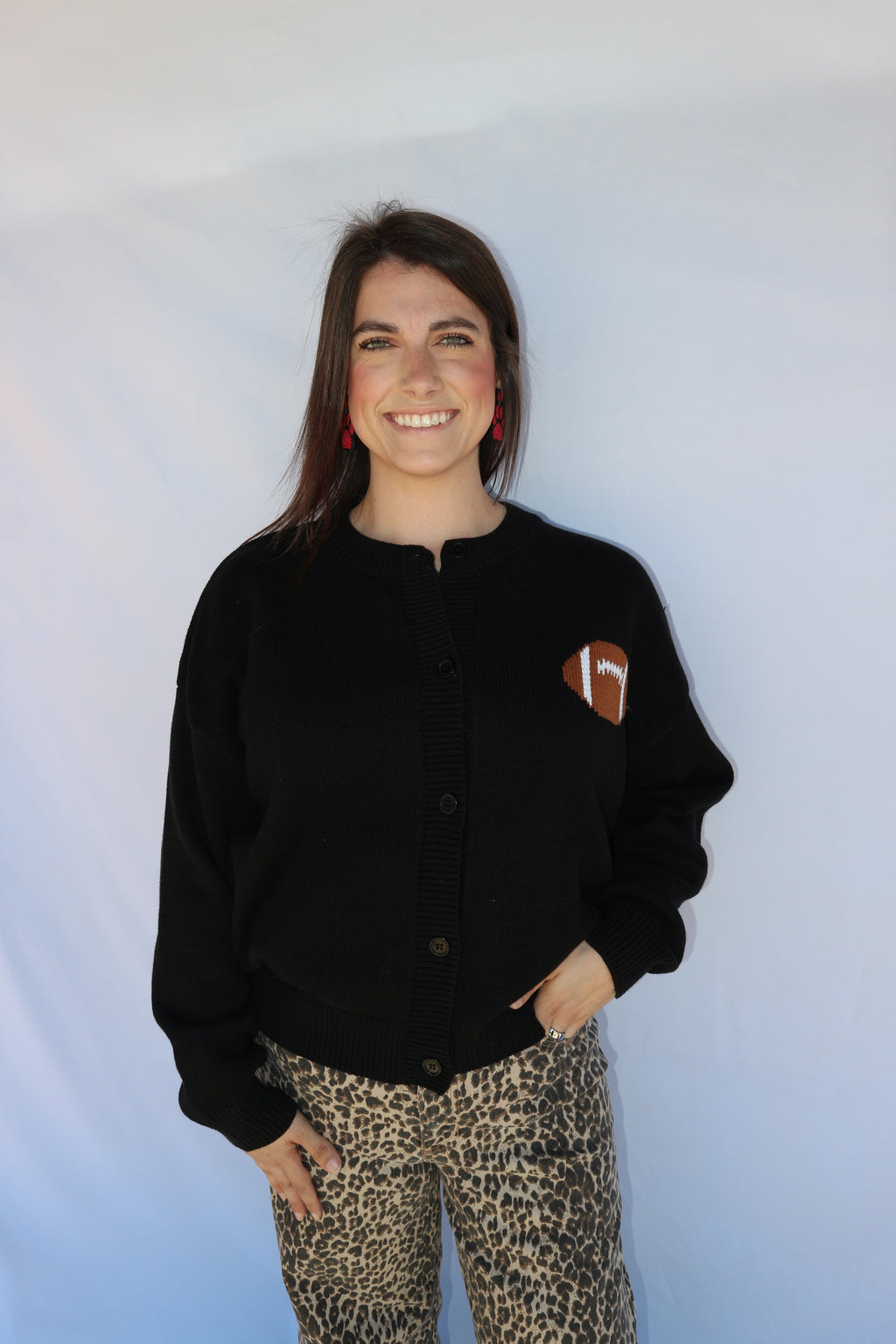 Long  Sleeve Football Sweater Cardigan