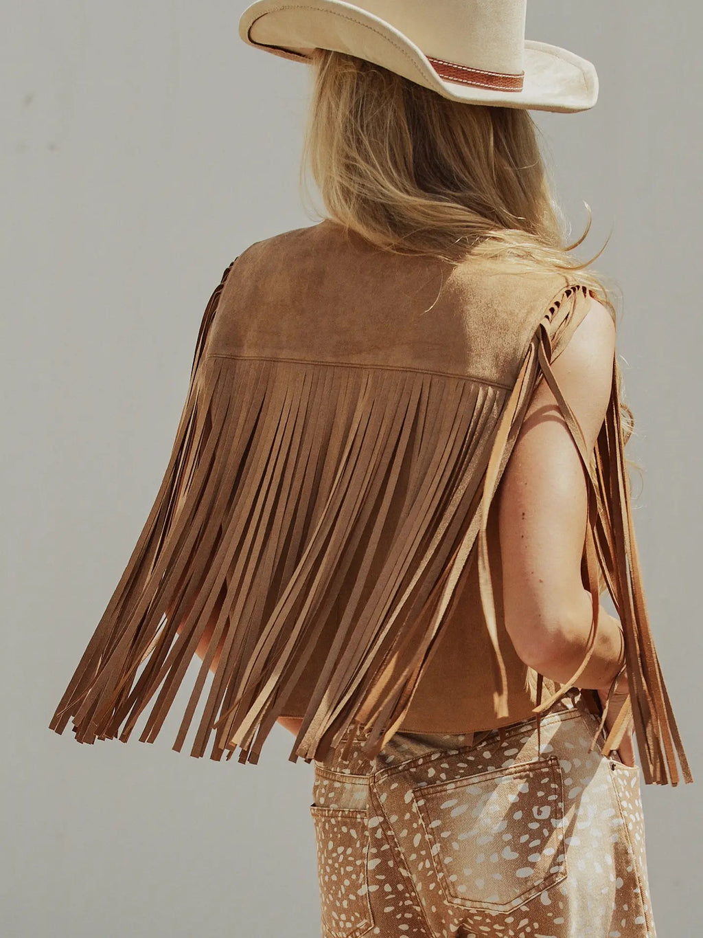 Western Faux Suede Fringe Open Jacket Vest