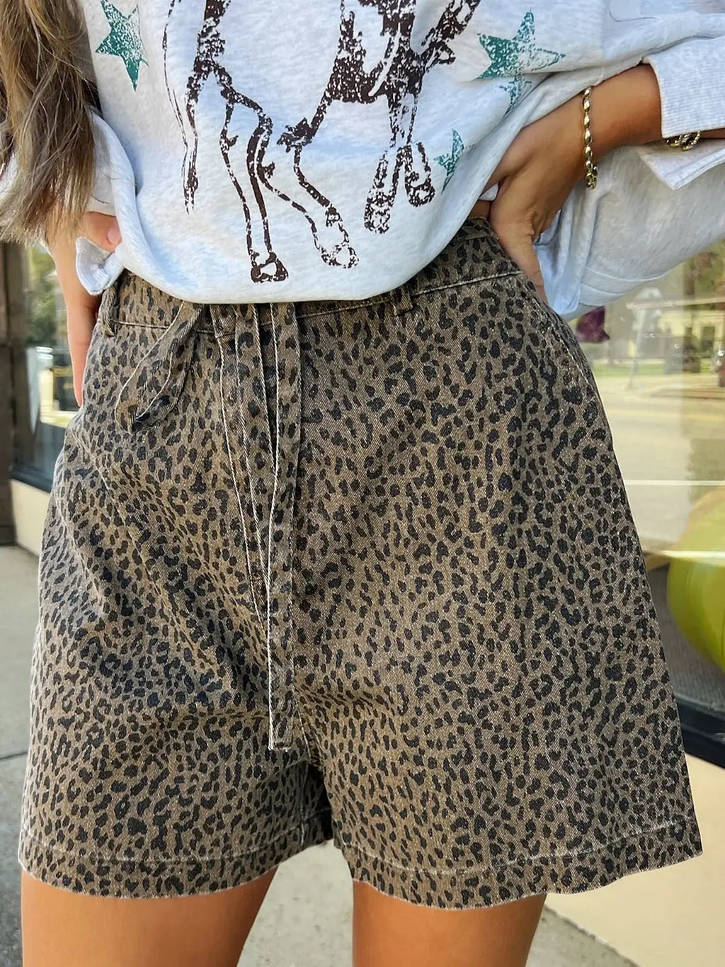 Leopard Denim Shorts