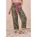 Braided Waist Belt Patch Camouflage Print Pants