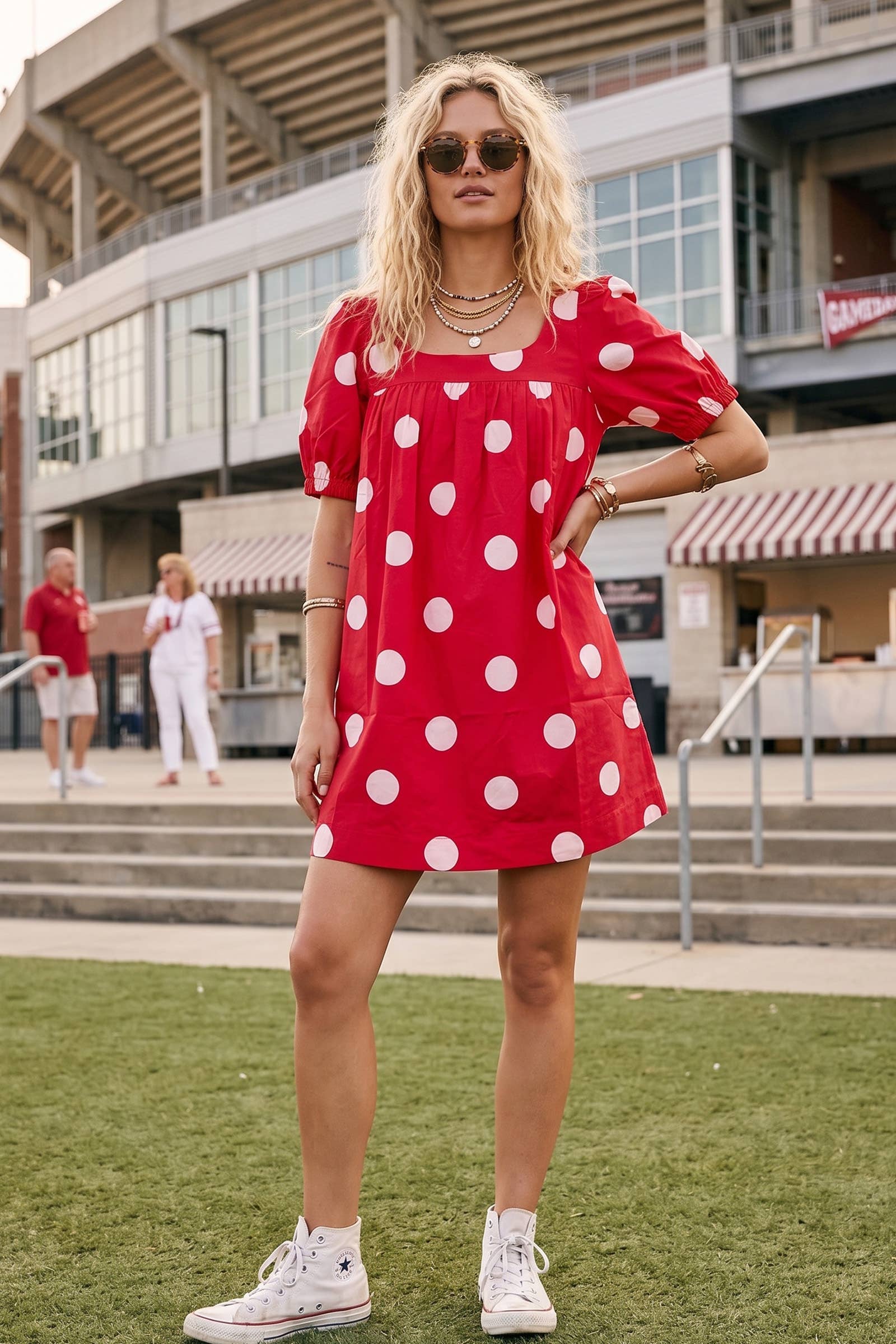 Gameday Polka Dot Puff Sleeve Dress