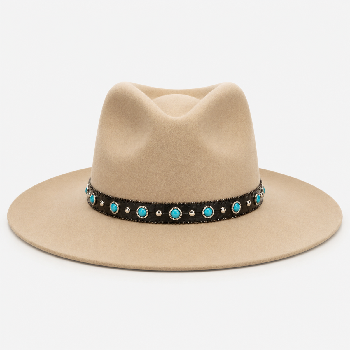 Black Vegan Leather Hat Band with Turquoise Stones