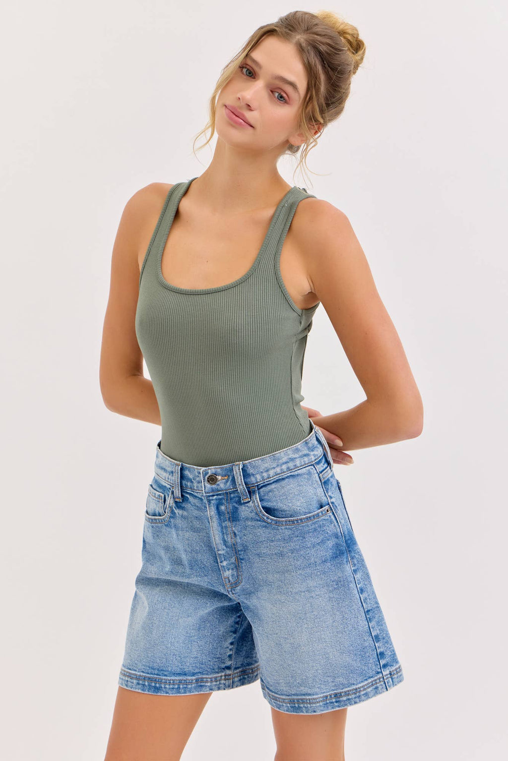 High Rise Midi Shorts with 6" Inseam