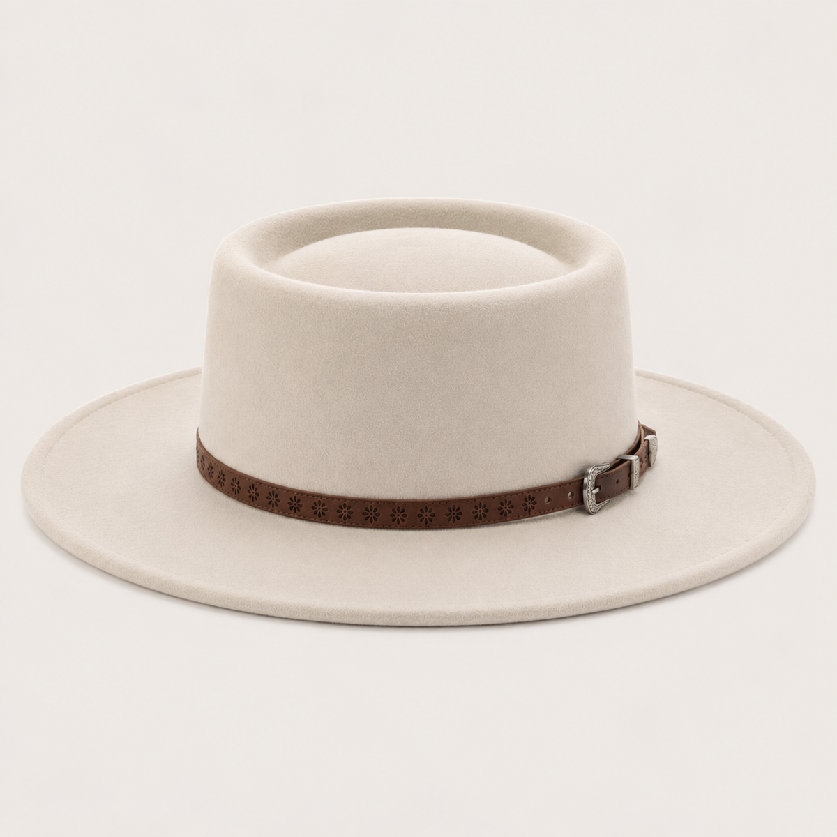 Western Floral Leather Hat Band with Silver Buckle
