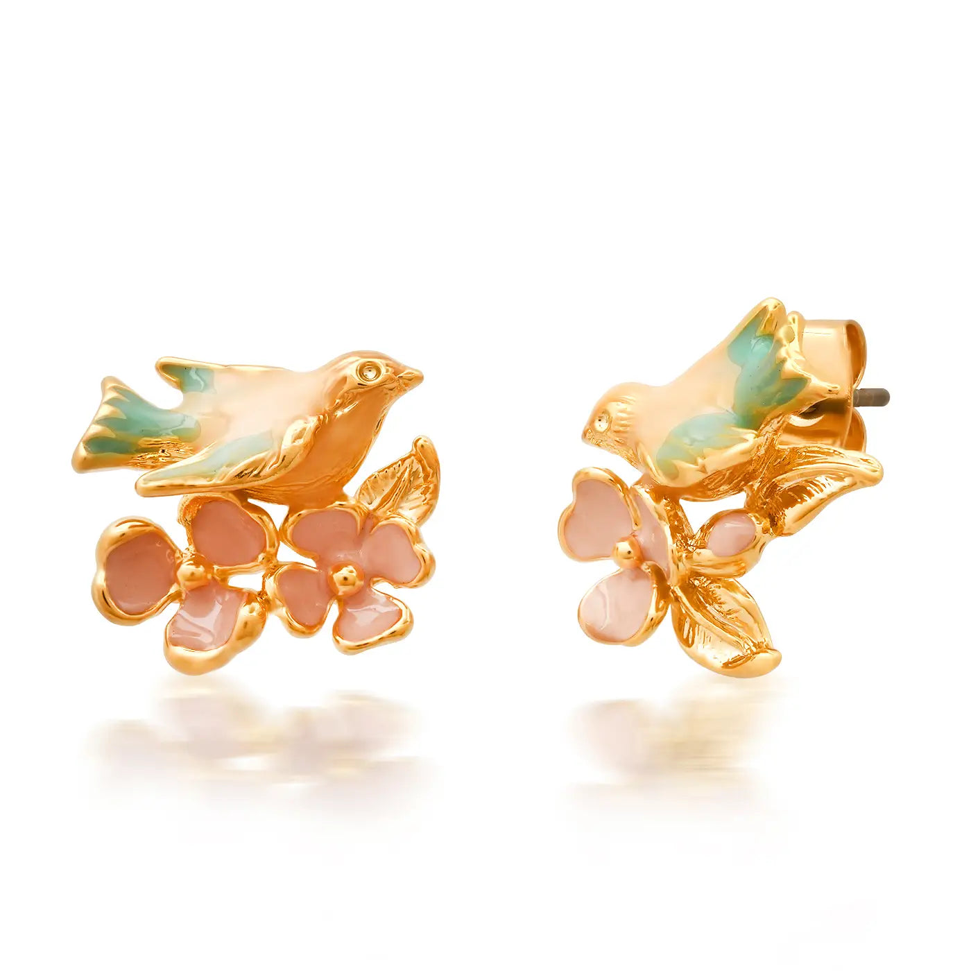 Whimsical Enamel bird And Flower Studs