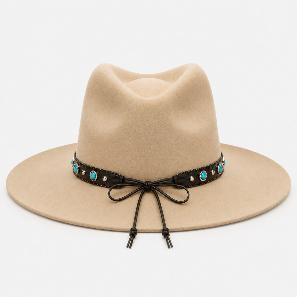 Black Vegan Leather Hat Band with Turquoise Stones