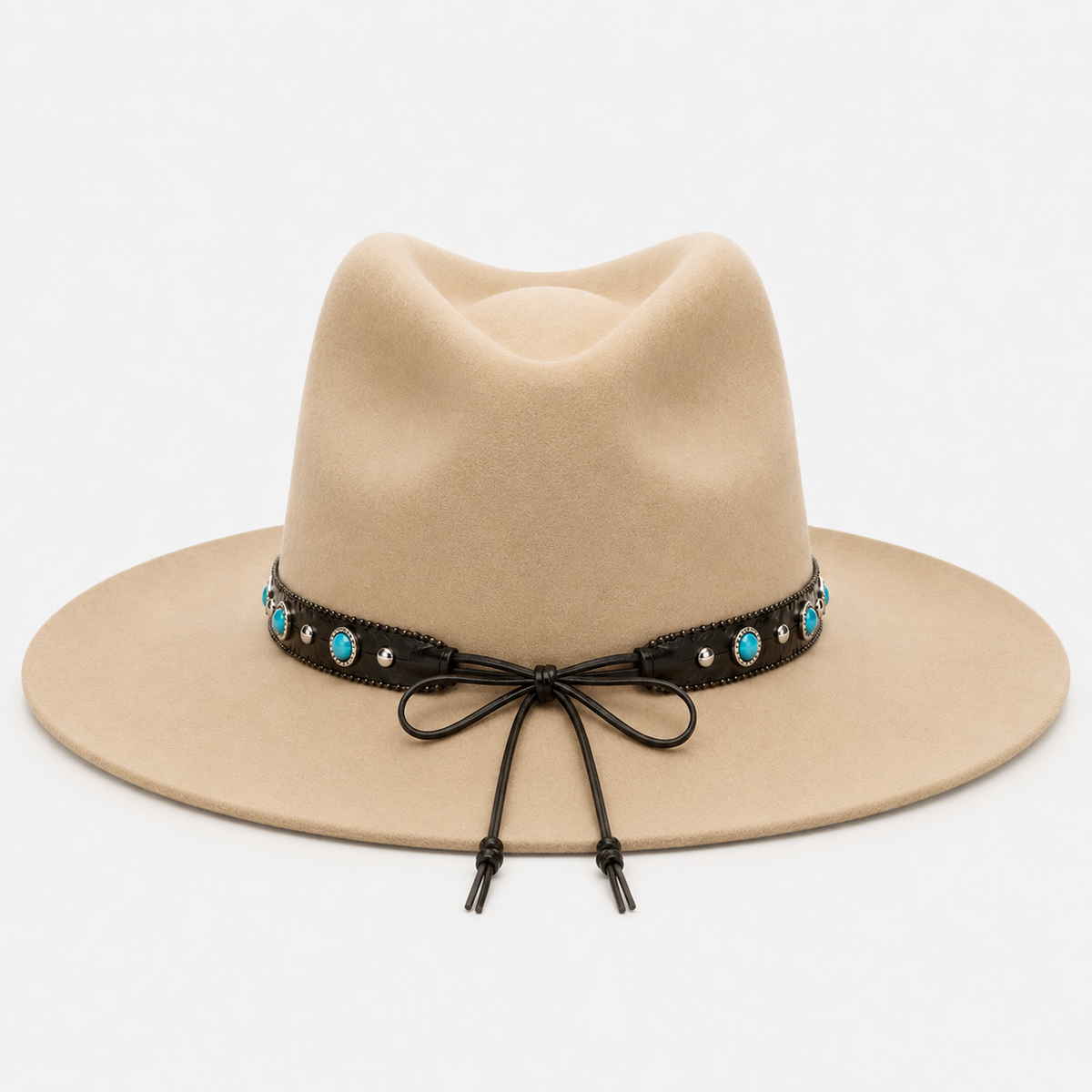 Black Vegan Leather Hat Band with Turquoise Stones