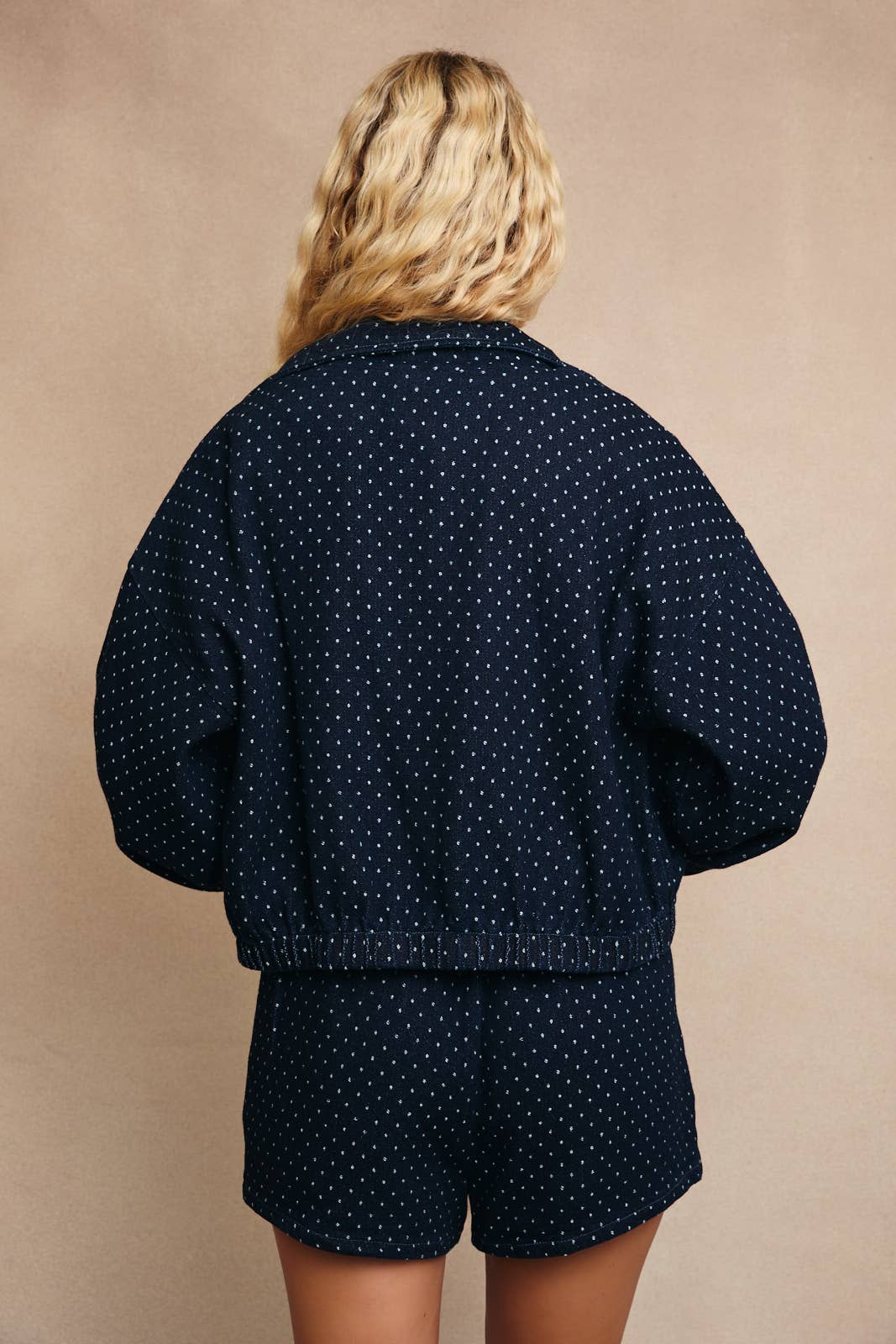 POLKA DOT DENIM JACKET AND SHORTS