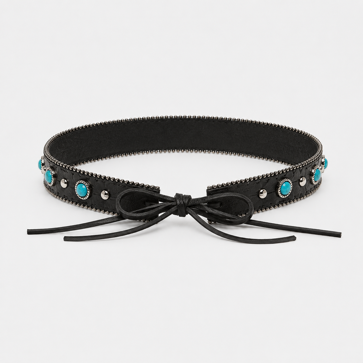 Black Vegan Leather Hat Band with Turquoise Stones