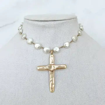 Pearl Cross Necklace 18"inches