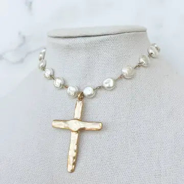Pearl Cross Necklace 18"inches