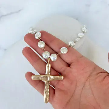 Pearl Cross Necklace 18"inches